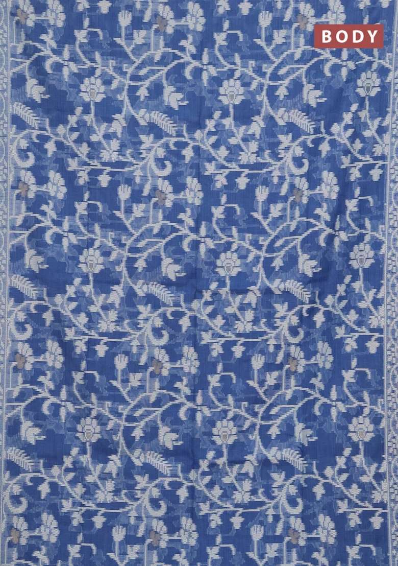 Jamdhani Cotton Saree Indigo Blue With Allover Thread Weaves And Thread Woven Border With Traditional Woven Design For Women - Indya