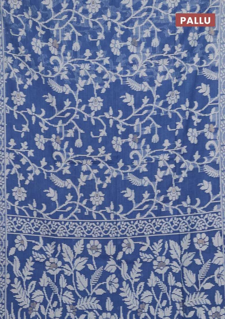 Jamdhani Cotton Saree Indigo Blue With Allover Thread Weaves And Thread Woven Border With Traditional Woven Design For Women - Indya