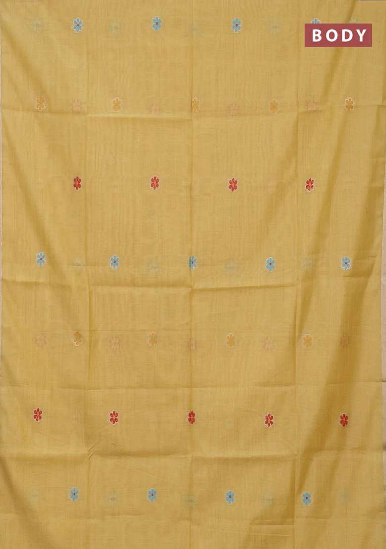 Jamdhani Cotton Saree Pale Yellow With Thread Woven Buttas And Peacock Design Jamdhani Pallu With Buttas And Brocade Design For Women - Indya