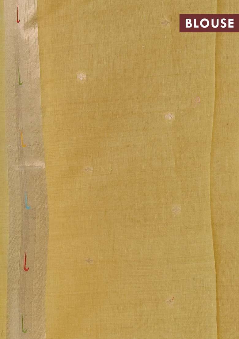 Jamdhani Cotton Saree Pale Yellow With Thread Woven Buttas And Peacock Design Jamdhani Pallu With Buttas And Brocade Design For Women - Indya