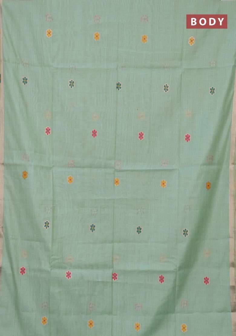 Jamdhani Cotton Saree Pista Green With Thread Woven Buttas And Peacock Design Jamdhani Pallu With Buttas And Brocade Design For Women - Indya