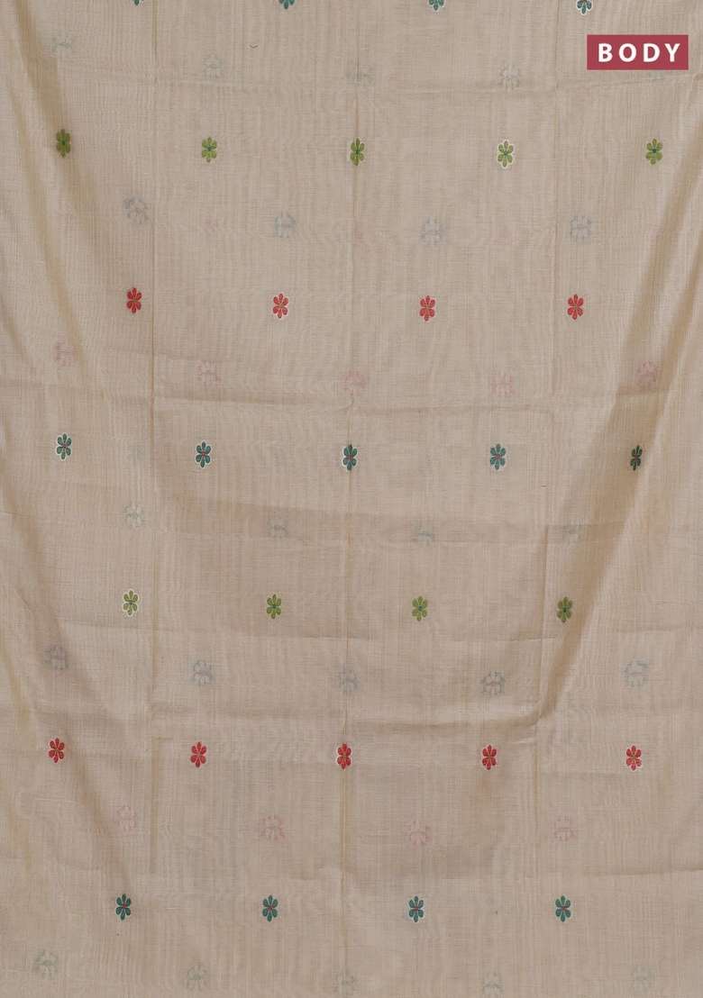 Jamdhani Cotton Saree Beige With Thread Woven Buttas And Peacock Design Jamdhani Pallu With Buttas And Brocade Design For Women - Indya