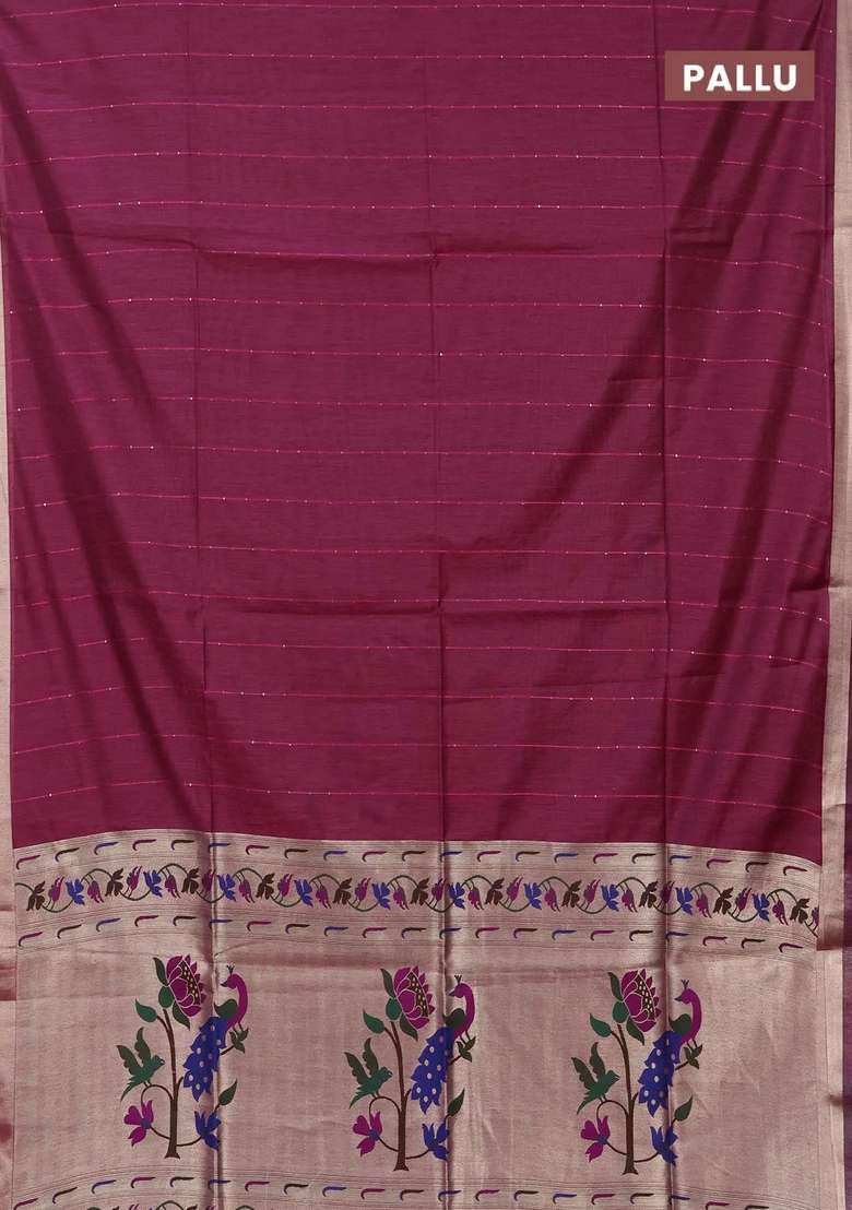 Jamdhani Cotton Saree Magenta Pink With Allover Squin Work And Jamdhani Pallu With Traditional Woven Design For Women - Indya