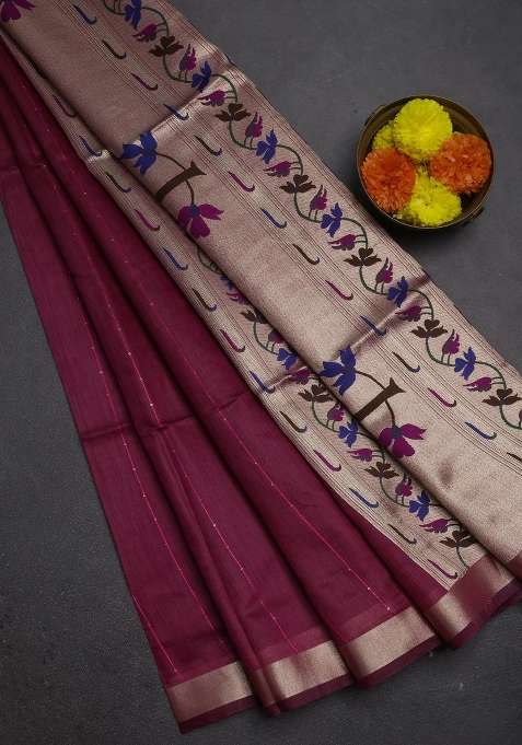 Jamdhani Cotton Saree Magenta Pink With Allover Squin Work And Jamdhani Pallu With Traditional Woven Design For Women