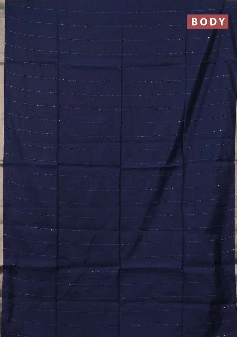 Jamdhani Cotton Saree Navy Blue With Allover Squin Work And Jamdhani Pallu With Traditional Woven Design For Women - Indya