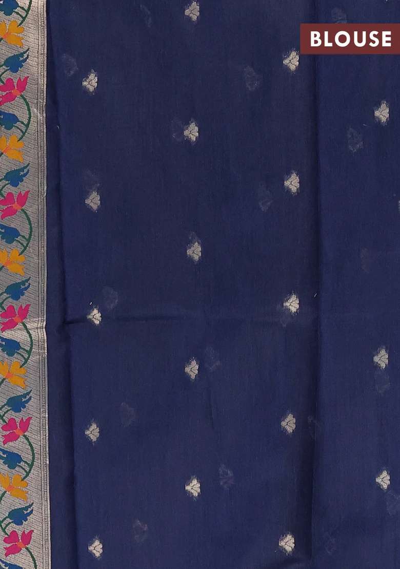 Jamdhani Cotton Saree Navy Blue With Allover Squin Work And Jamdhani Pallu With Traditional Woven Design For Women - Indya