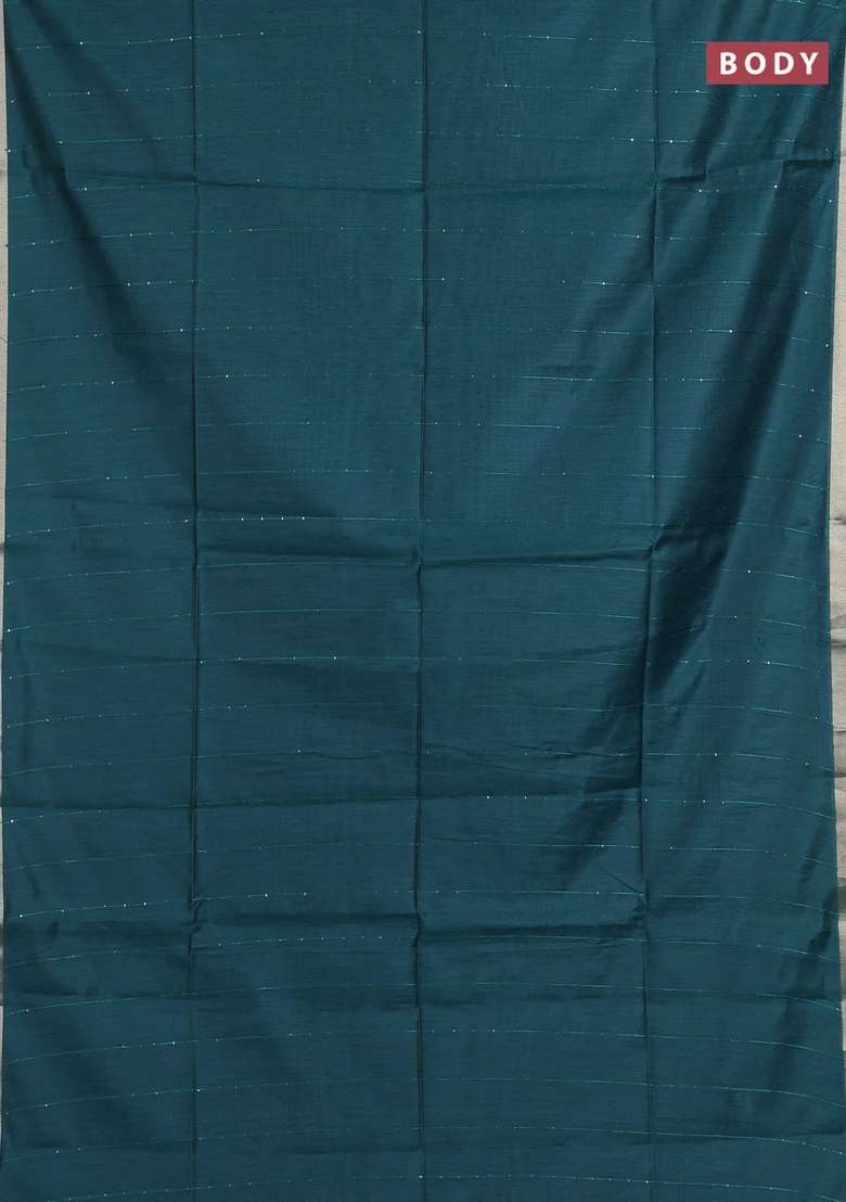 Jamdhani Cotton Saree Peacock Green With Allover Squin Work And Jamdhani Pallu With Traditional Woven Design For Women - Indya