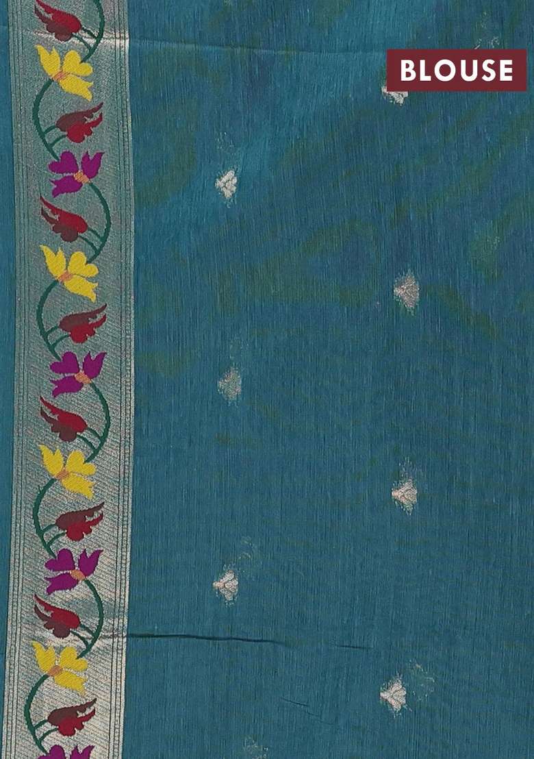 Jamdhani Cotton Saree Peacock Green With Allover Squin Work And Jamdhani Pallu With Traditional Woven Design For Women - Indya