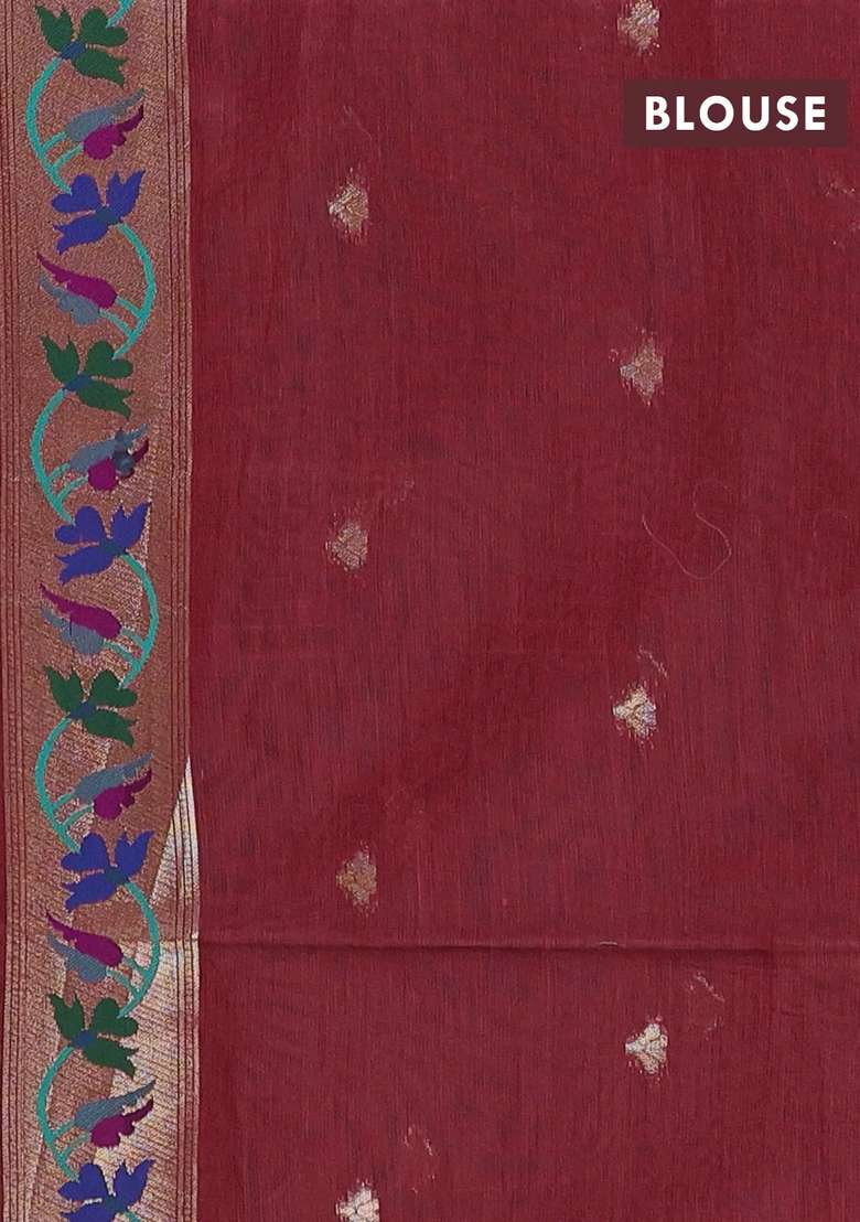 Jamdhani Cotton Saree Maroon With Allover Squin Work And Jamdhani Pallu With Traditional Woven Design For Women - Indya