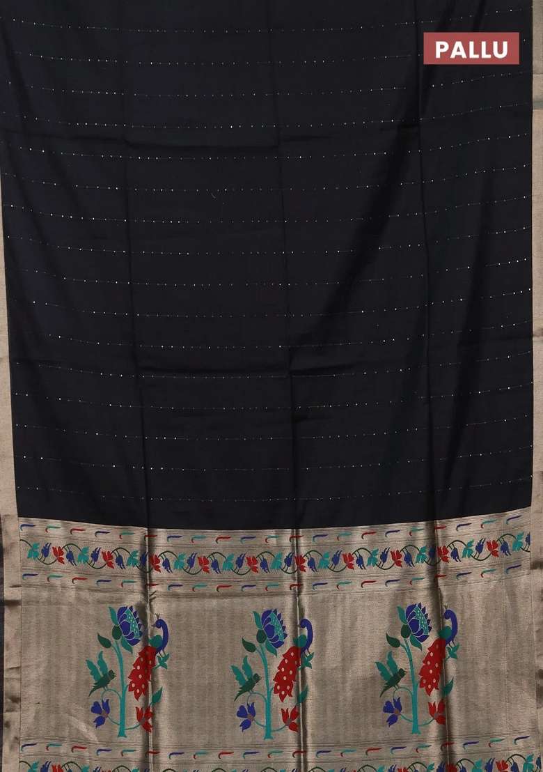Jamdhani Cotton Saree Black With Allover Squin Work And Jamdhani Pallu With Traditional Woven Design For Women - Indya