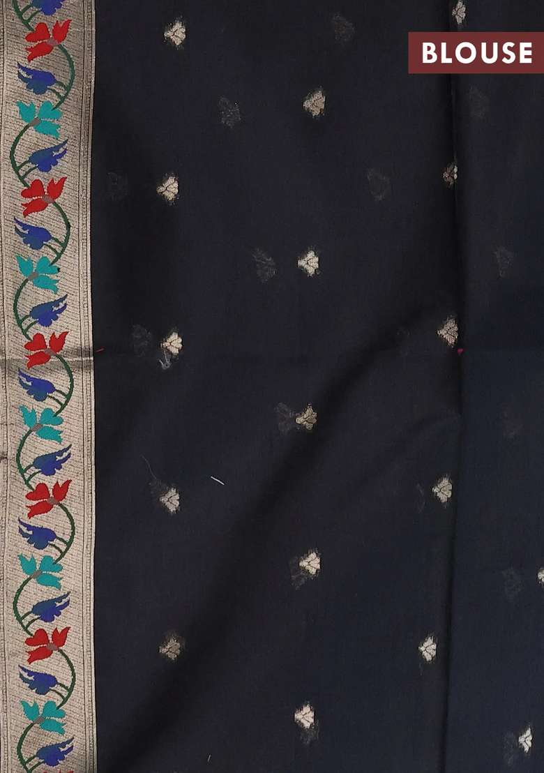 Jamdhani Cotton Saree Black With Allover Squin Work And Jamdhani Pallu With Traditional Woven Design For Women - Indya