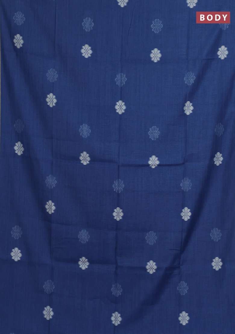 Jamdhani Cotton Saree Indigo Blue With Thread Woven Buttas And Zari Woven Border With Buttas And Brocade Design For Women - Indya