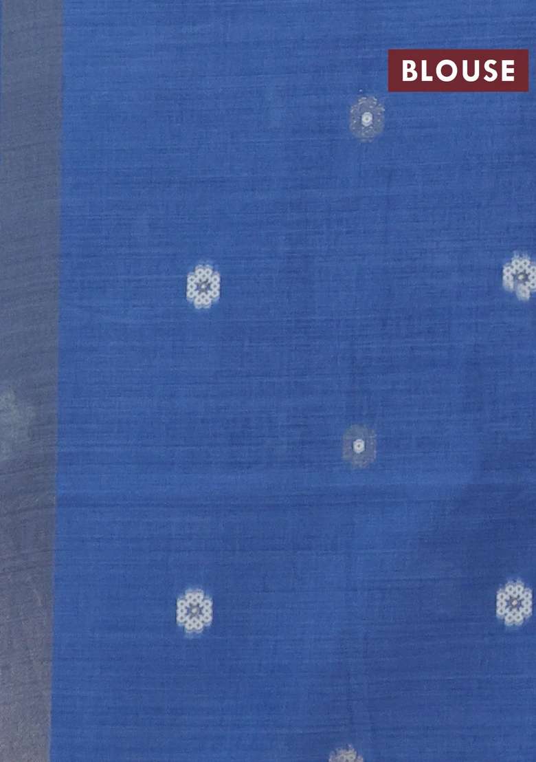 Jamdhani Cotton Saree Indigo Blue With Thread Woven Buttas And Zari Woven Border With Buttas And Brocade Design For Women - Indya