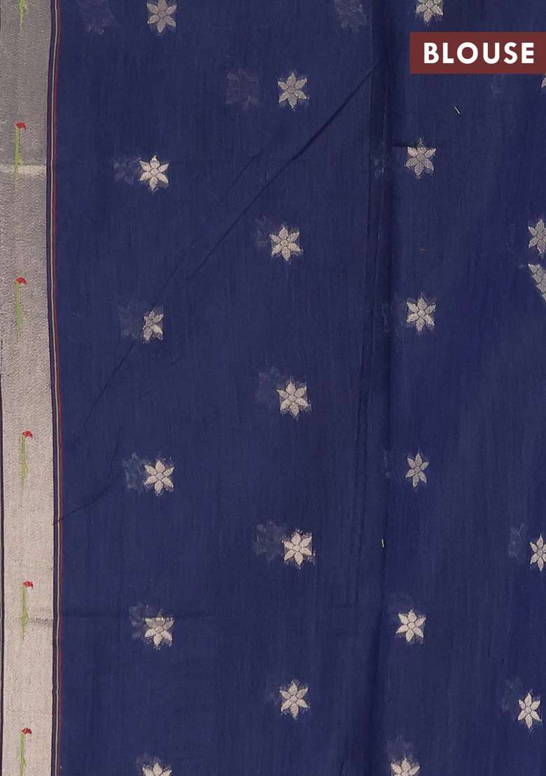 Jamdhani Cotton Saree Navy Blue With Allover Squin Work And Zari Woven Border With Traditional Woven Design For Women - Indya