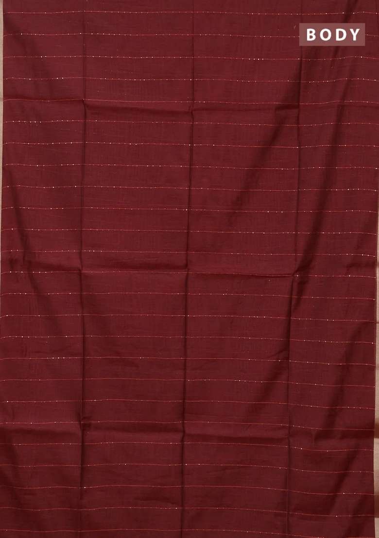 Jamdhani Cotton Saree Maroon With Allover Squin Work And Zari Woven Border With Traditional Woven Design For Women - Indya