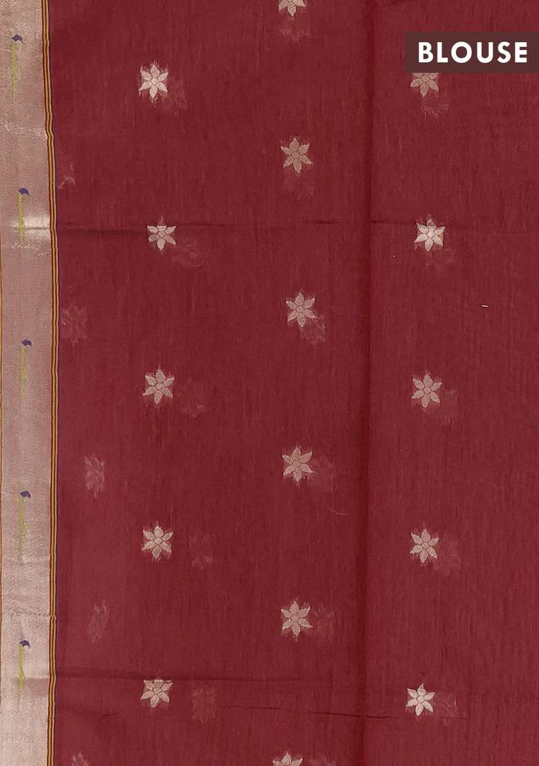 Jamdhani Cotton Saree Maroon With Allover Squin Work And Zari Woven Border With Traditional Woven Design For Women - Indya