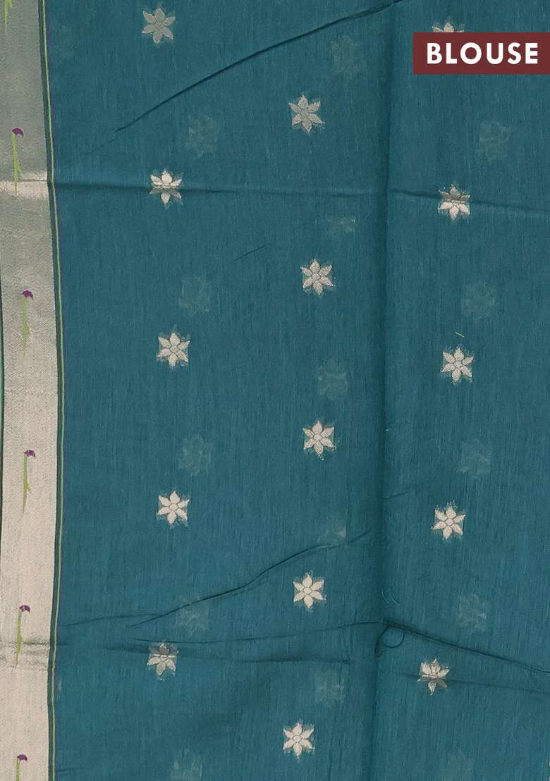 Jamdhani Cotton Saree Peacock Green With Allover Squin Work And Zari Woven Border With Traditional Woven Design For Women - Indya