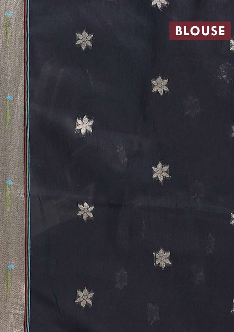 Jamdhani Cotton Saree Black With Allover Squin Work And Zari Woven Border With Traditional Woven Design For Women - Indya