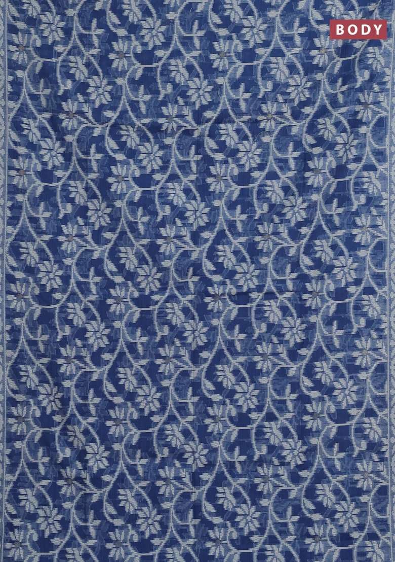 Jamdhani Cotton Saree Indigo Blue With Allover Thread Weaves And Thread Woven Border With Traditional Woven Design For Women - Indya