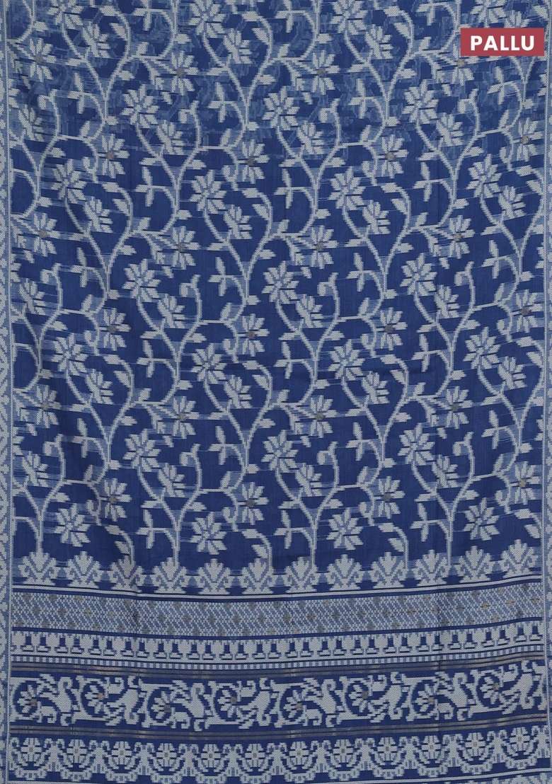 Jamdhani Cotton Saree Indigo Blue With Allover Thread Weaves And Thread Woven Border With Traditional Woven Design For Women - Indya