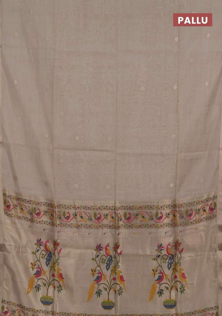 Jamdhani Cotton Saree Beige With Allover Zari Woven Buttas And Jamdhani Pallu With Buttas And Brocade Design For Women - Indya