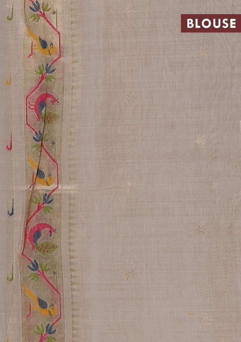 Jamdhani Cotton Saree Beige With Allover Zari Woven Buttas And Jamdhani Pallu With Buttas And Brocade Design For Women - Indya