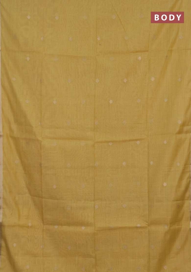Jamdhani Cotton Saree Pale Yellow With Allover Zari Woven Buttas And Jamdhani Pallu With Buttas And Brocade Design For Women - Indya