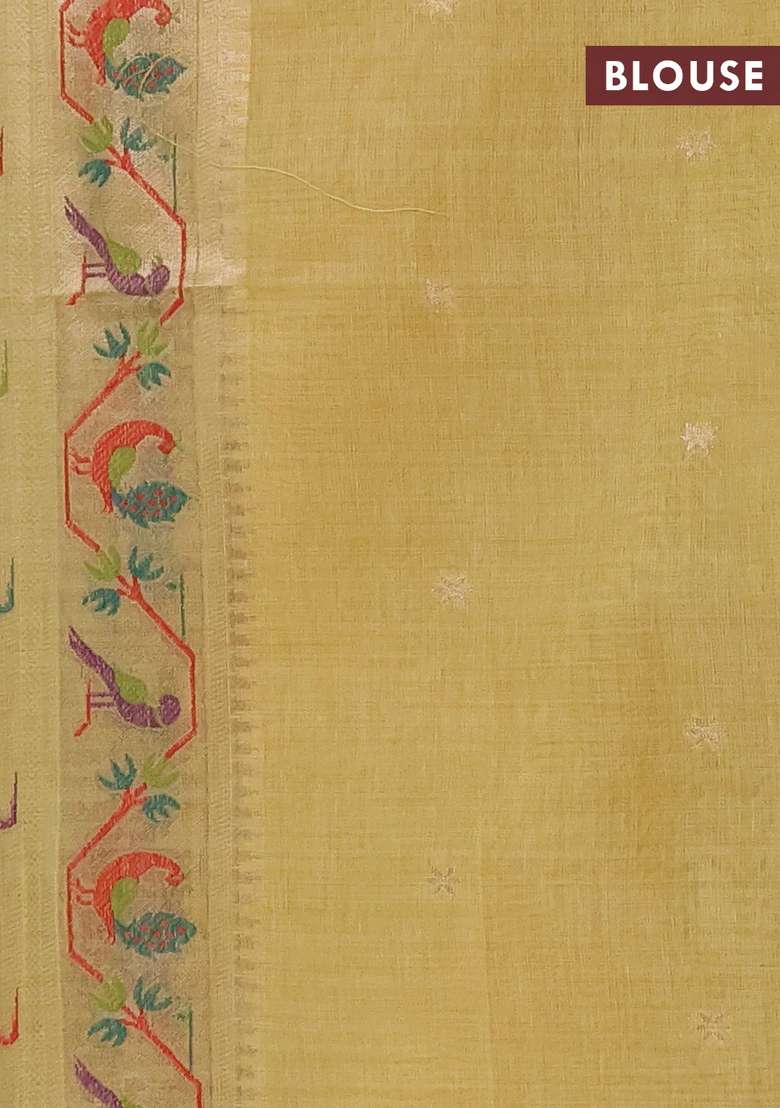 Jamdhani Cotton Saree Pale Yellow With Allover Zari Woven Buttas And Jamdhani Pallu With Buttas And Brocade Design For Women - Indya