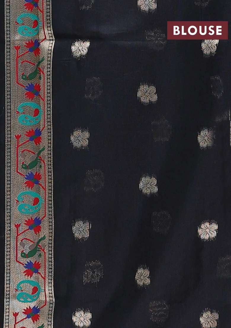 Jamdhani Cotton Saree Black With Allover Squin Work And Jamdhani Pallu With Traditional Woven Design For Women - Indya