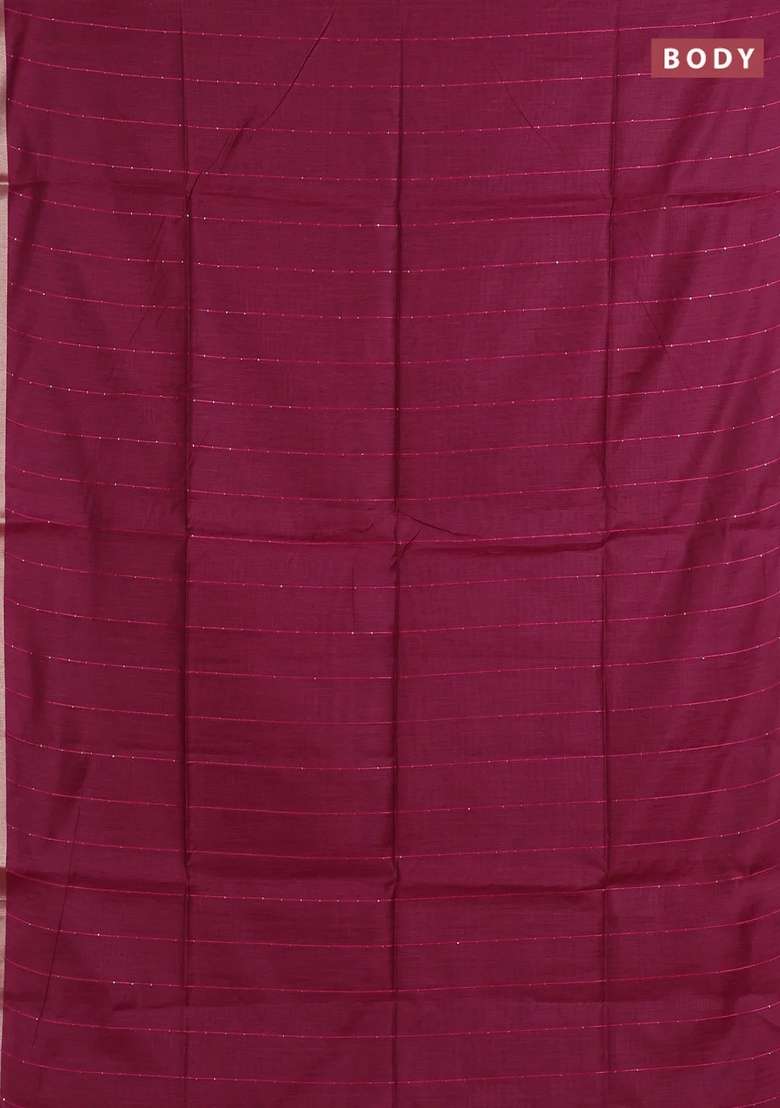 Jamdhani Cotton Saree Wine Shade With Allover Squin Work And Jamdhani Pallu With Traditional Woven Design For Women - Indya