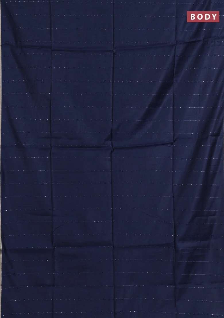 Jamdhani Cotton Saree Navy Blue With Allover Squin Work And Jamdhani Pallu With Traditional Woven Design For Women - Indya