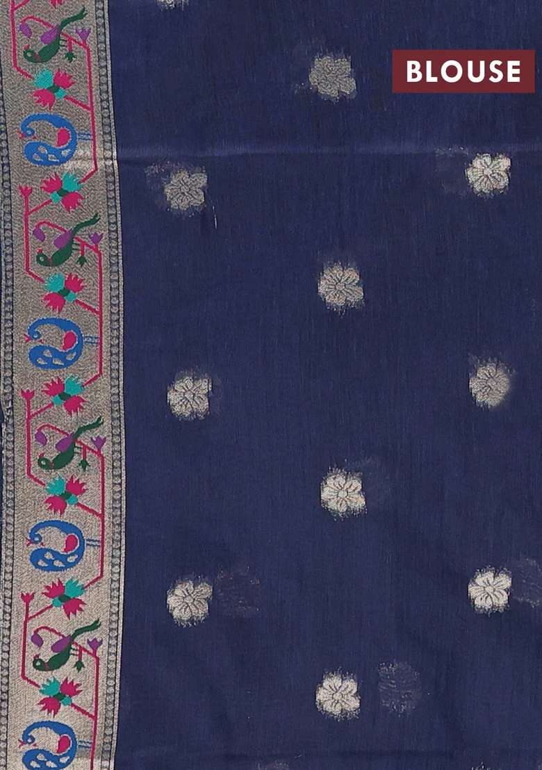 Jamdhani Cotton Saree Navy Blue With Allover Squin Work And Jamdhani Pallu With Traditional Woven Design For Women - Indya