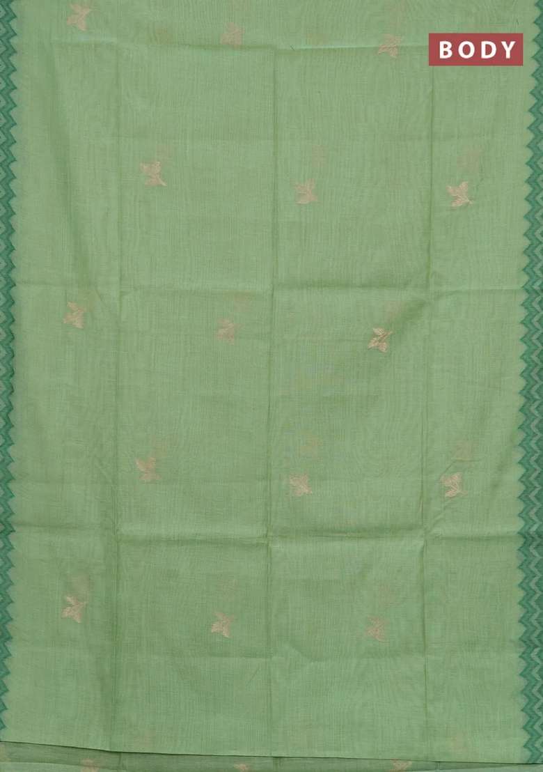 Jamdhani Cotton Saree Pista Green And Bottle Green With Zari Woven Buttas And Jamdhani Pallu With Buttas And Brocade Design For Women - Indya