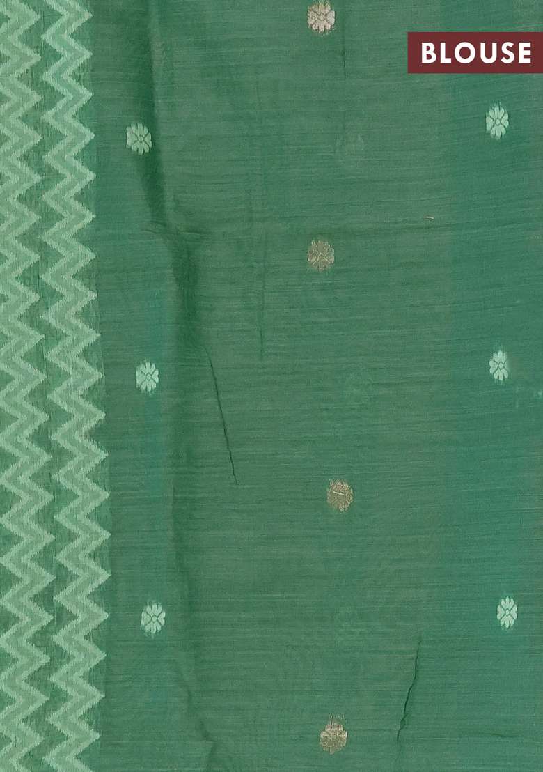 Jamdhani Cotton Saree Pista Green And Bottle Green With Zari Woven Buttas And Jamdhani Pallu With Buttas And Brocade Design For Women - Indya