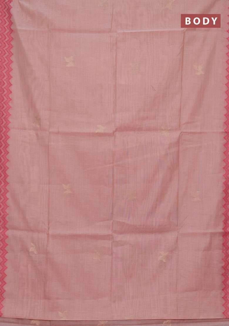 Jamdhani Cotton Saree Peach Shade And Pink With Zari Woven Buttas And Jamdhani Pallu With Buttas And Brocade Design For Women - Indya