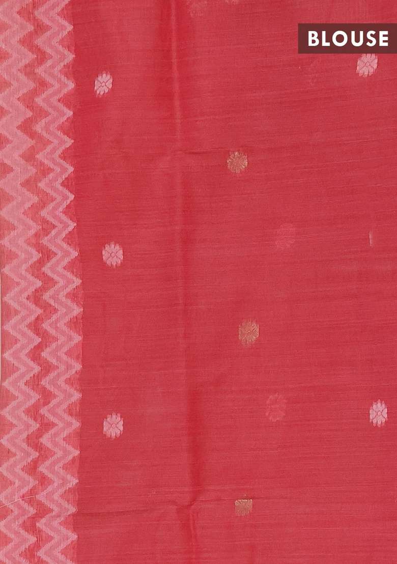 Jamdhani Cotton Saree Peach Shade And Pink With Zari Woven Buttas And Jamdhani Pallu With Buttas And Brocade Design For Women - Indya