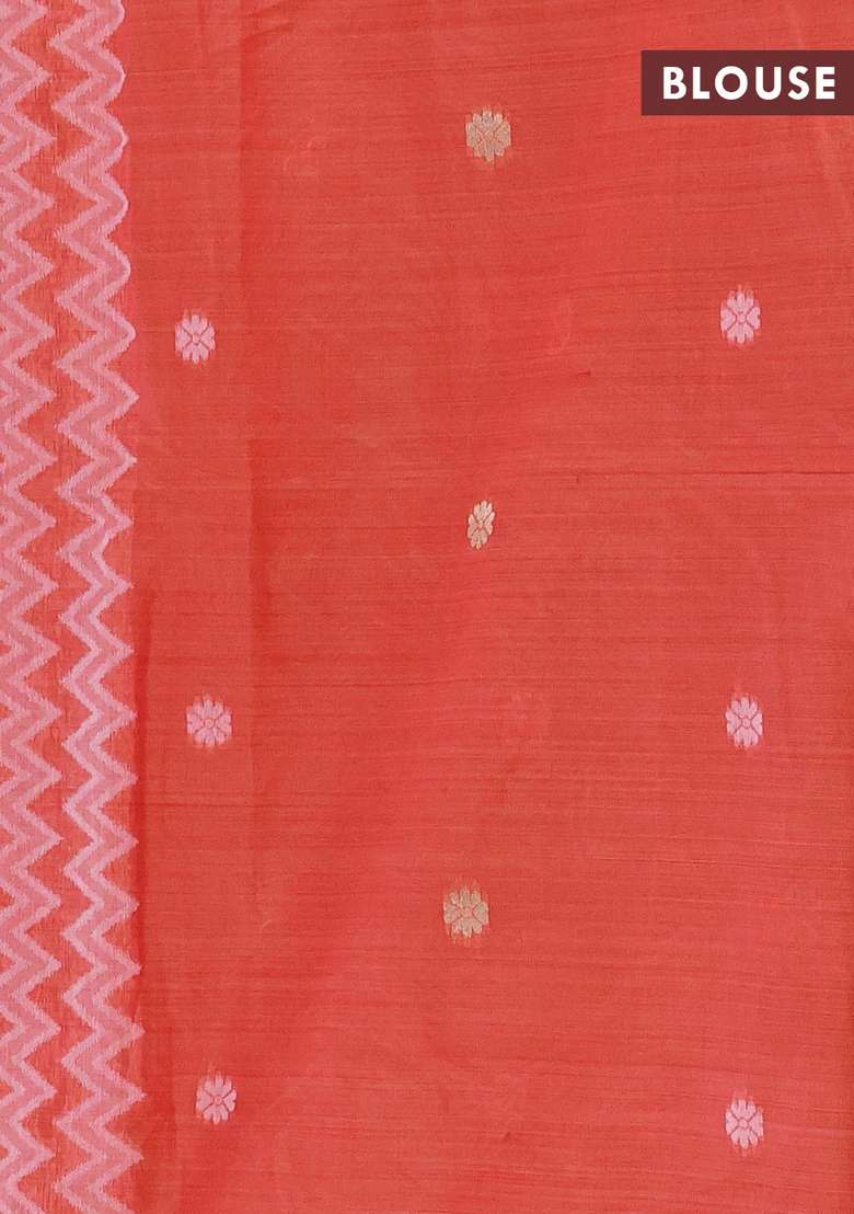 Jamdhani Cotton Saree Peach Shade And Maroon With Zari Woven Buttas And Jamdhani Pallu With Buttas And Brocade Design For Women - Indya