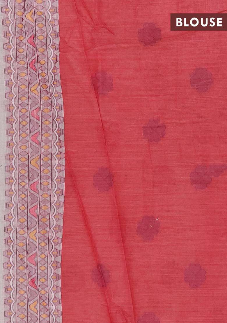 Jamdhani Cotton Saree Beige With Thread Buttas And Jamdhani Pallu With Buttas And Brocade Design For Women - Indya