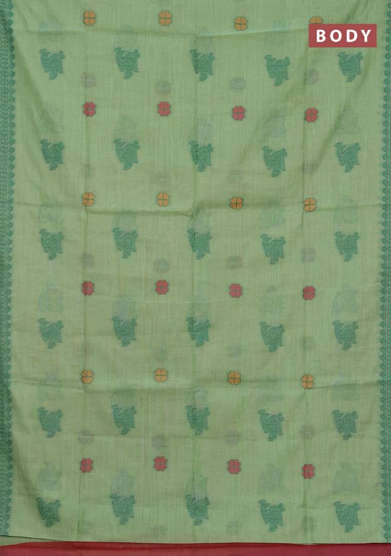 Jamdhani Cotton Saree Pista Green With Thread Buttas And Jamdhani Pallu With Buttas And Brocade Design For Women - Indya