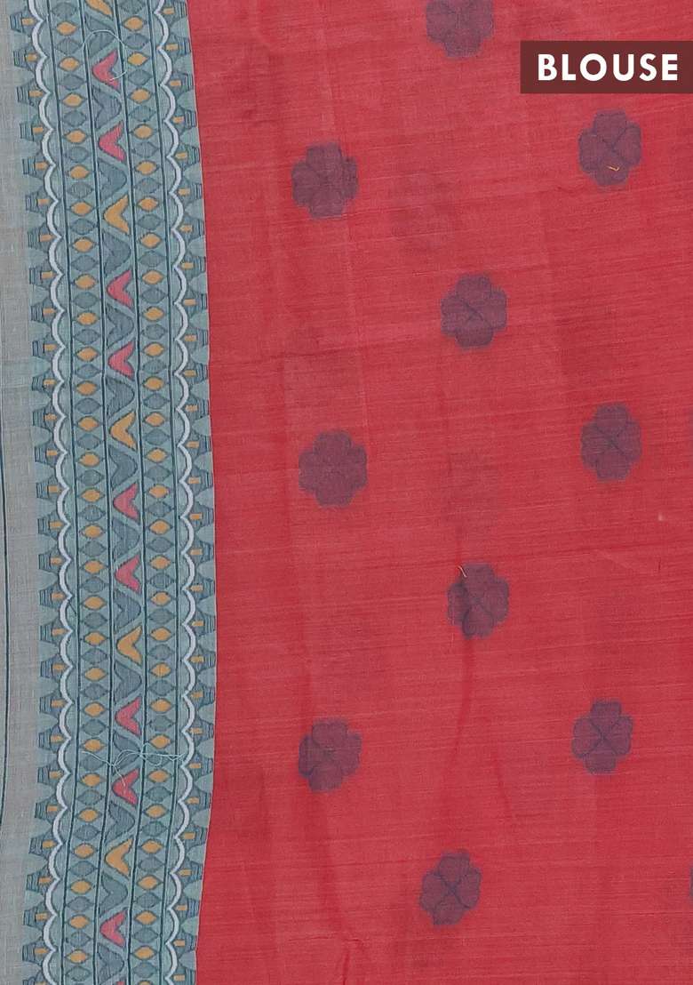 Jamdhani Cotton Saree Teal Green With Thread Buttas And Jamdhani Pallu With Buttas And Brocade Design For Women - Indya