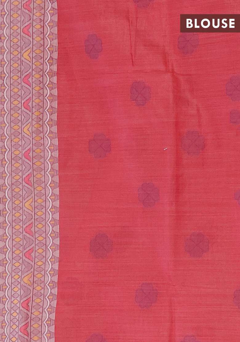 Jamdhani Cotton Saree Peach Shade With Thread Buttas And Jamdhani Pallu With Buttas And Brocade Design For Women - Indya