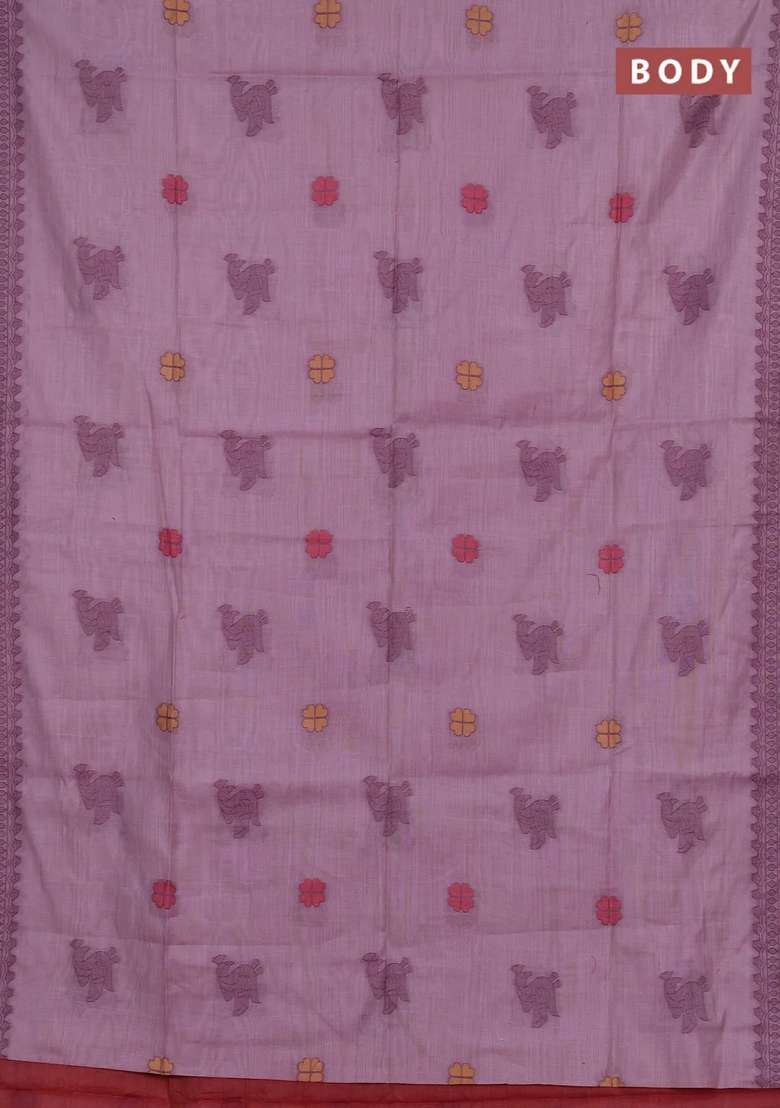 Jamdhani Cotton Saree Lavender With Thread Buttas And Jamdhani Pallu With Buttas And Brocade Design For Women - Indya