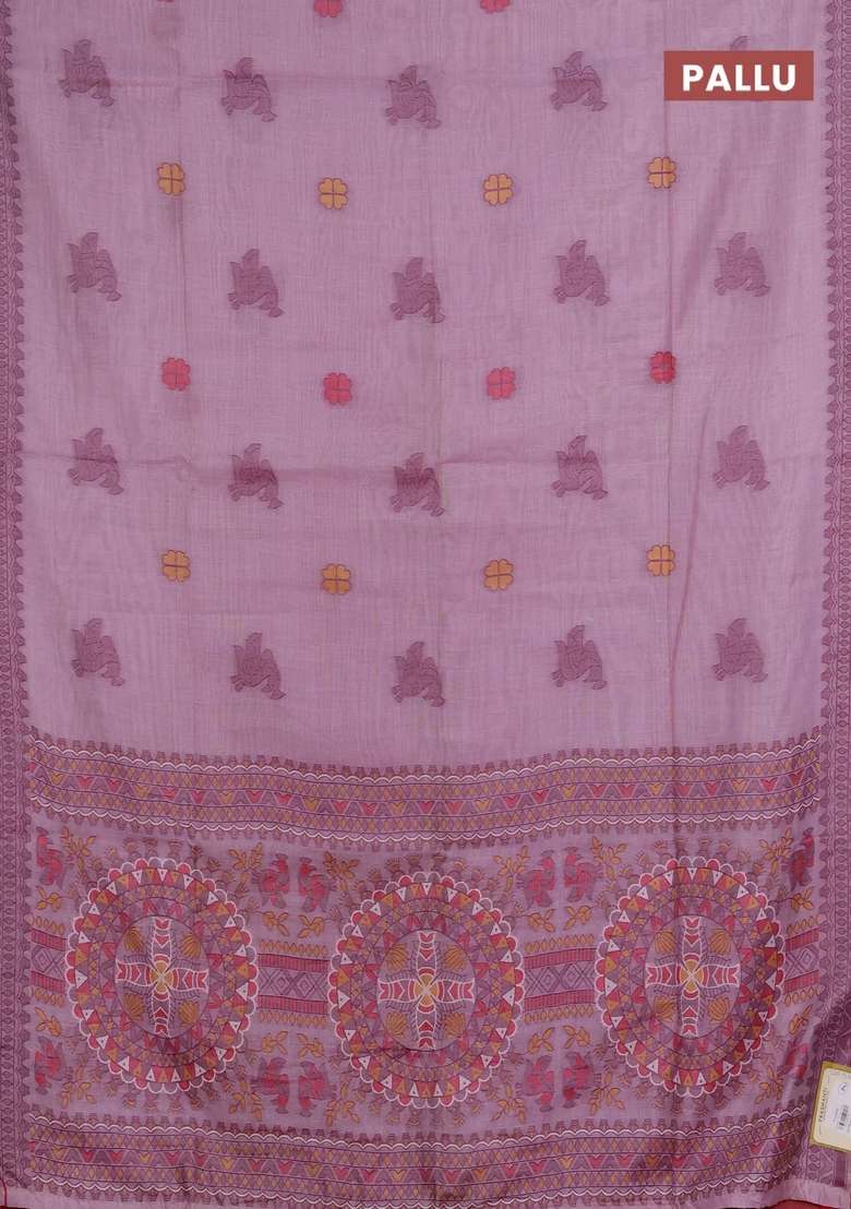 Jamdhani Cotton Saree Lavender With Thread Buttas And Jamdhani Pallu With Buttas And Brocade Design For Women - Indya