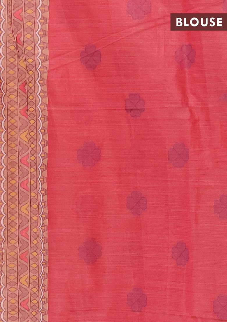 Jamdhani Cotton Saree Peach Orange With Thread Buttas And Jamdhani Pallu With Buttas And Brocade Design For Women - Indya