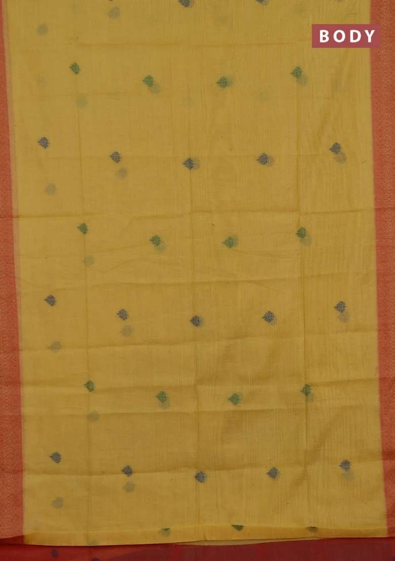 Jamdhani Cotton Saree Pale Yellow And Red With Thread Woven Buttas And Jamdhani Pallu With Buttas And Brocade Design For Women - Indya