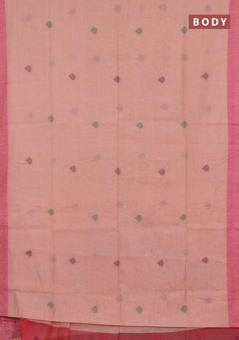 Jamdhani Cotton Saree Peach Shade And Pink With Thread Woven Buttas And Jamdhani Pallu With Buttas And Brocade Design For Women - Indya