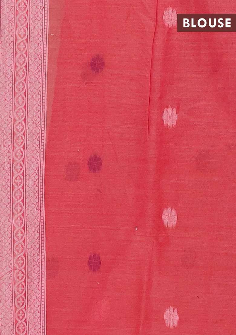 Jamdhani Cotton Saree Peach Shade And Pink With Thread Woven Buttas And Jamdhani Pallu With Buttas And Brocade Design For Women - Indya