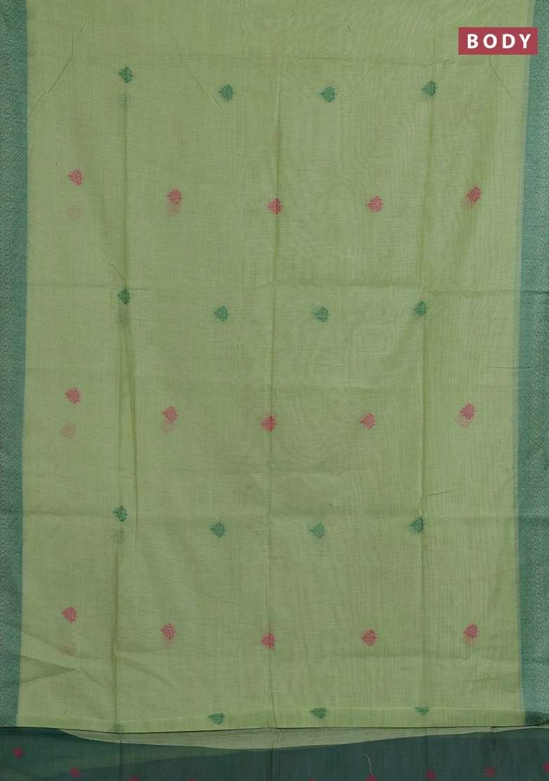 Jamdhani Cotton Saree Pista Green And Green With Thread Woven Buttas And Jamdhani Pallu With Buttas And Brocade Design For Women - Indya