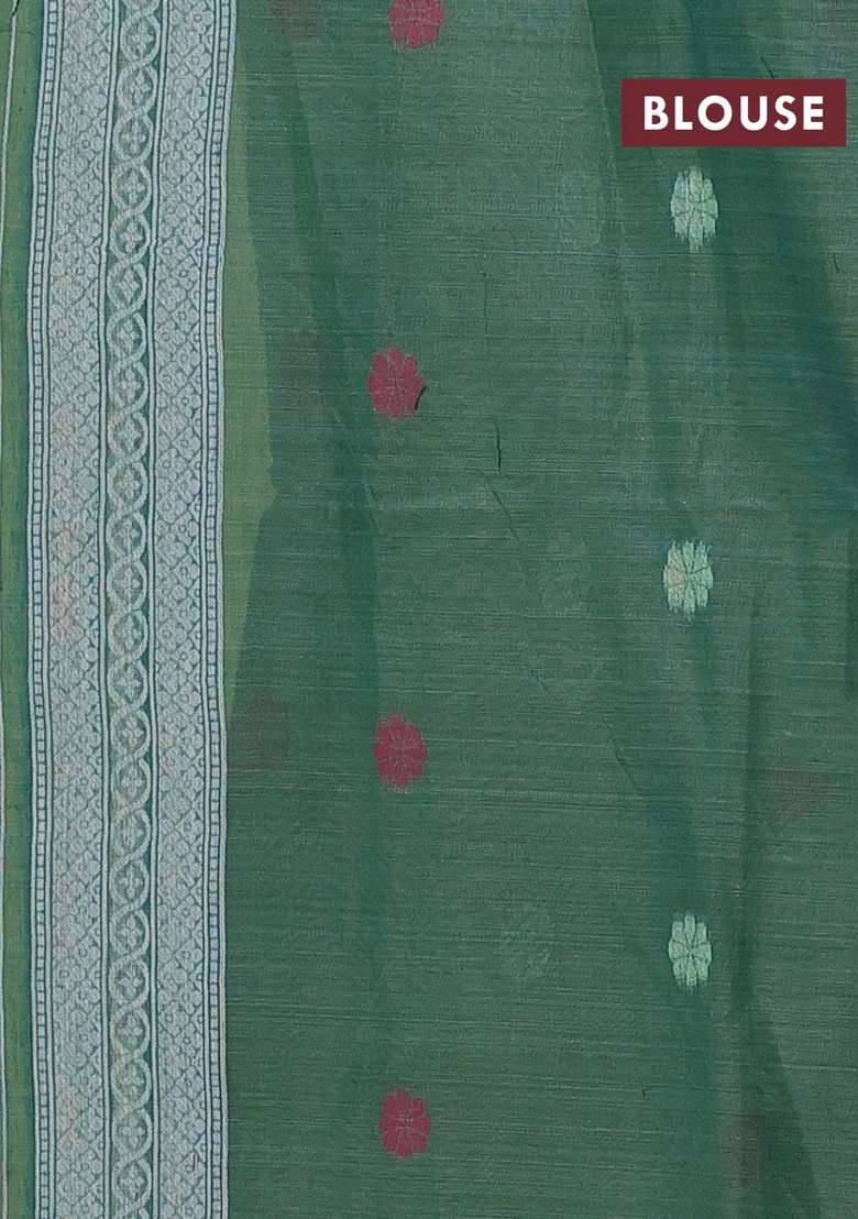Jamdhani Cotton Saree Pista Green And Green With Thread Woven Buttas And Jamdhani Pallu With Buttas And Brocade Design For Women - Indya