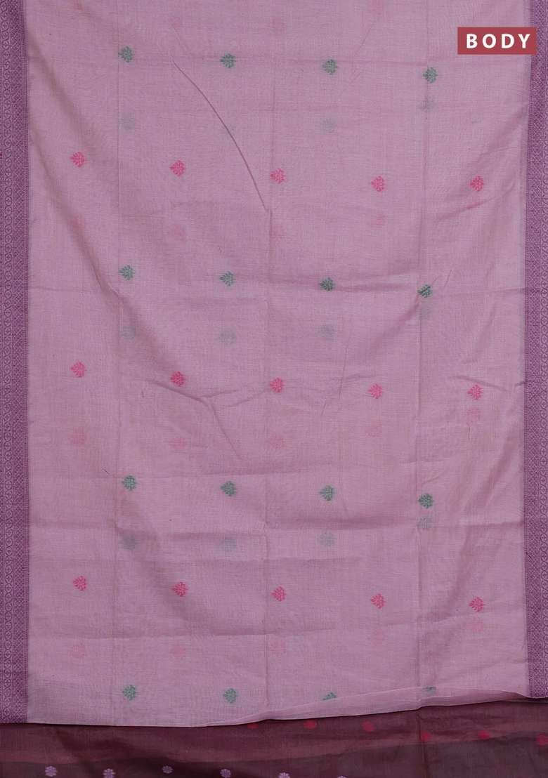 Jamdhani Cotton Saree Lavender And Purple With Thread Woven Buttas And Jamdhani Pallu With Buttas And Brocade Design For Women - Indya